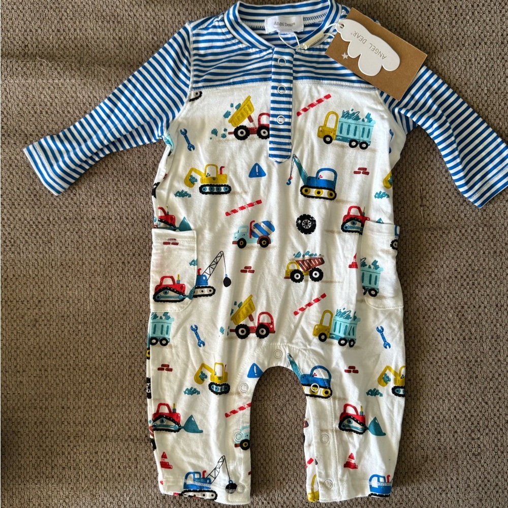 Angel Dear Blue and Cream Construction Bodysuit